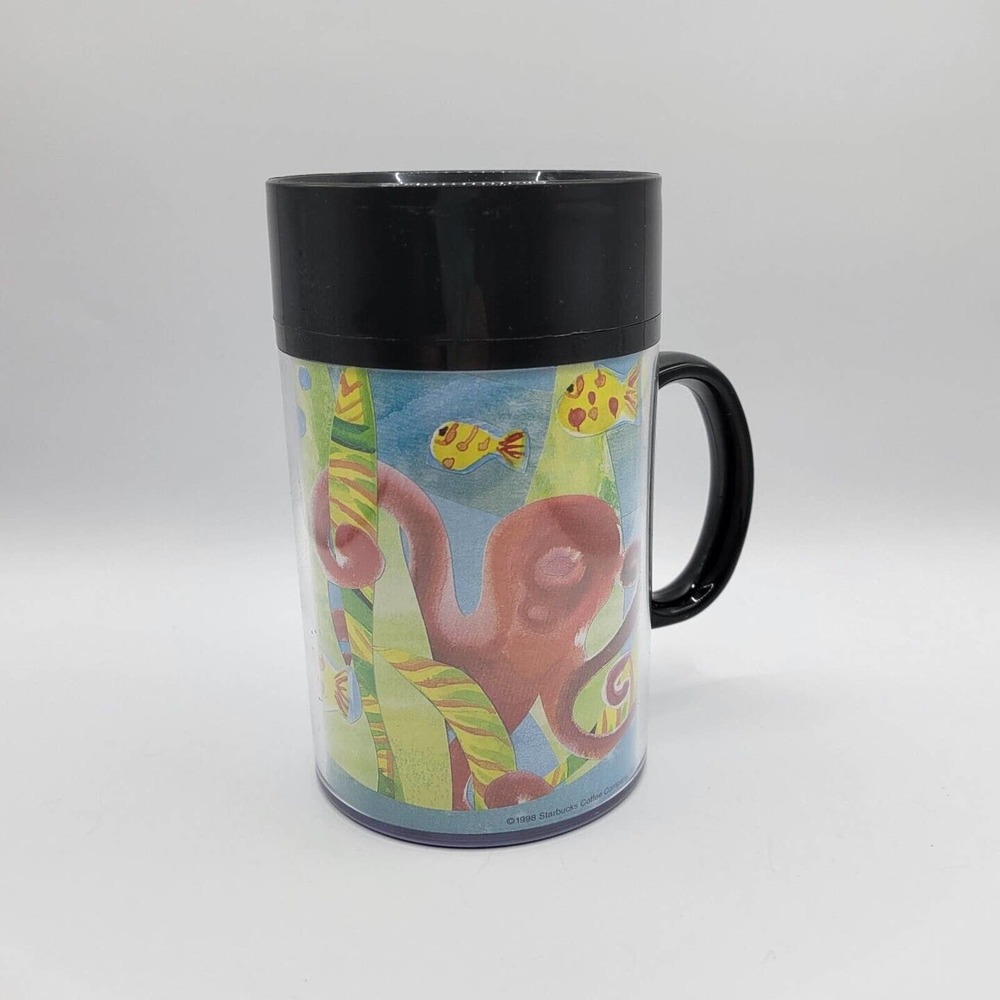 Vtg 1998 Starbucks Thermo-Serv Fish Octopus Sea Life 12 Oz Plastic Tumbler Cup